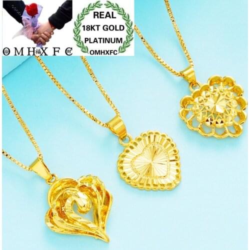 OMHXFC Wholesale European Fashion Woman Girl Party Birthday Wedding Gift Vintage Hollow Heart 18KT Real Gold Charm Pendant PN54