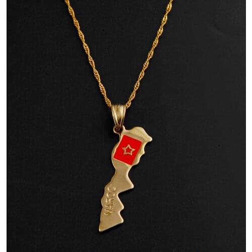 Gold Color Maroc Map Pendant Necklace Moroccan Women Girl Map Chain Jewelry