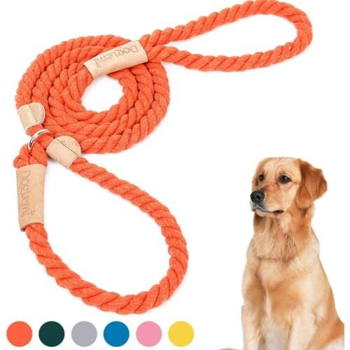 Braided Cotton Rope for Dogs No Pull Training Leads Slip Collar P Leash Soft Handle Outside Walking Leash 170cm Long Grey Green