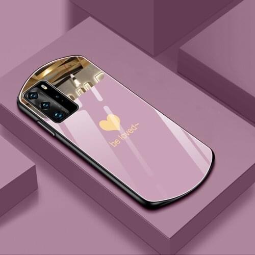 Luxury Cute Oval Heart-shaped Tempered Glass Phone Case For Huawei P40 P30 Mate 30 20 Pro Nova 7 6 5 Mirror Silicone Cover Funda