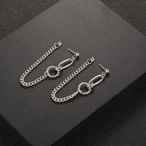 Chain earrings one-piece mens and womens earrings high quality pierced ears net red hip hop ear buckles titanium steel
