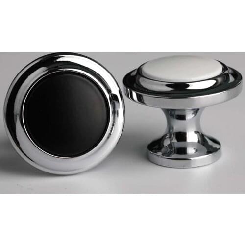 Modern simple fashion bright chrome black drawer cabinet knob pull silver white kitchen cabinet cupboard door handle knob