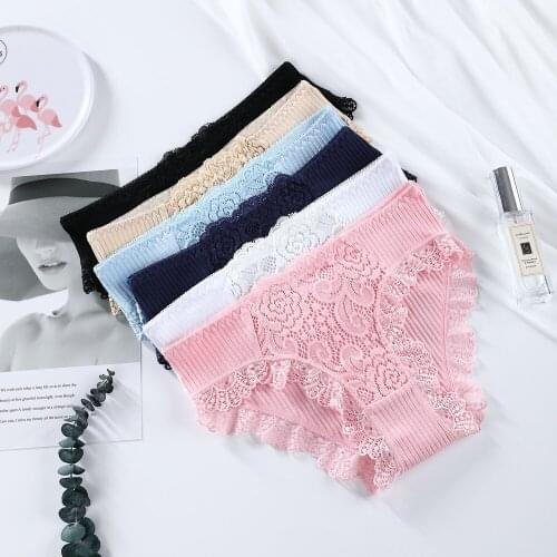 Soft Cotton Panties Women Comfortable Underwears Sexy Floral Lace Low-Waisted Underpants Female Lingerie Intimates Ladies Briefs