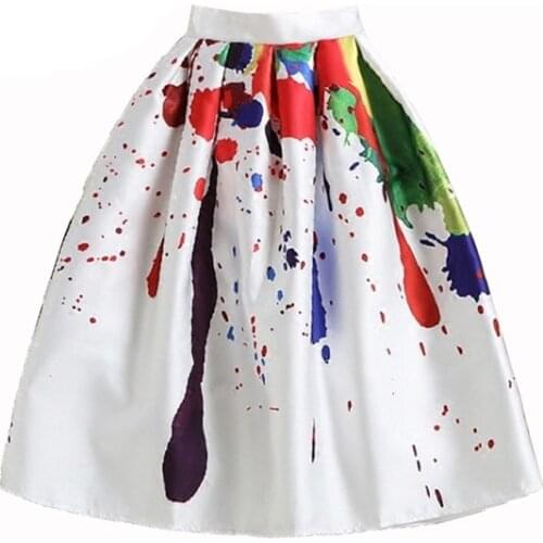 BunniesFairy Brand 2020 Spring Summer New Ladies Elegant Fashion Graffiti Print High Waist White Long Midi Skirt Holiday Wear