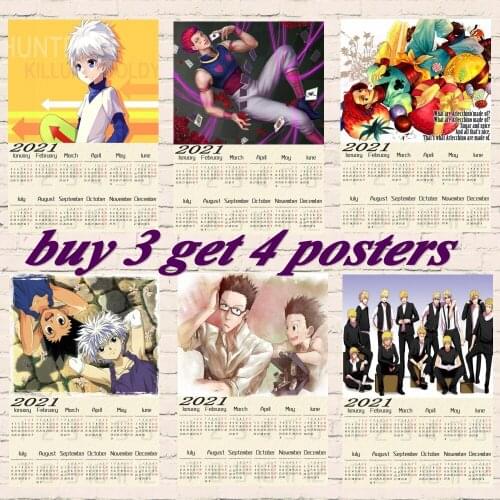 Vintage HUNTER x HUNTER Jpanese Anime Retro 2021 Calendar Poster coated paper Wall Stickers Prints For Bar buy 3 get 4 posters