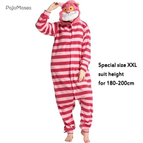 XXL 180-200CM Cheshire Cat Pajamas Costume Onesie For Adults Women Kigurumi Animal One-Piece Striped Jumpsuits Halloween Party