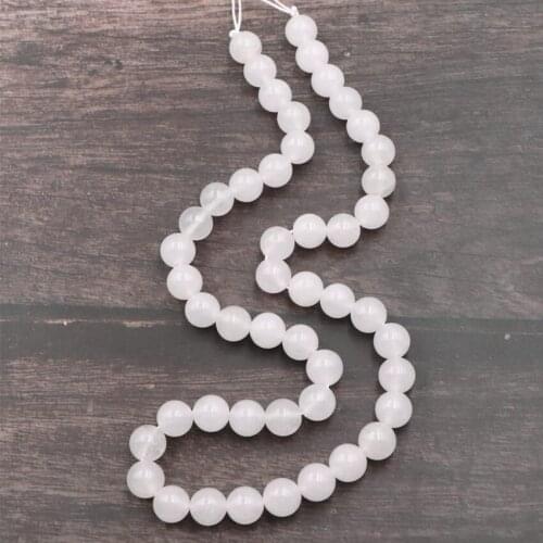 Jewelry Making Natural White Chalcedony Jades Loose Beads Smooth Round Spacer Transparent Crystal DIY Necklace Bracelet 15" B26