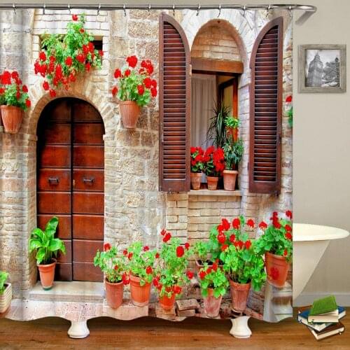 Rural Garden Scenery Shower Curtains Street Stone House 3d Bathroom Curtain Waterproof Cloth Decoration 180*240cm Curtain