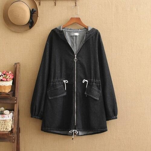 Plus size womens Spring 2020 new jeans jacket long hoodie jacket jacket plus fat plus womens jacket