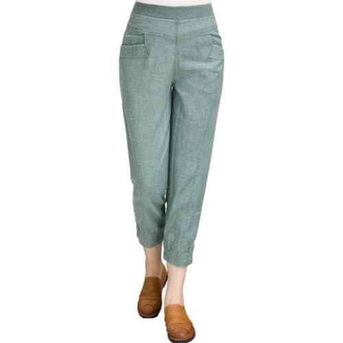 2021 Spring Summer High Waist Plus Size Harem Pants Elastic Waist Linen Pants Capris Cotton Linen Casual Pants Women S637