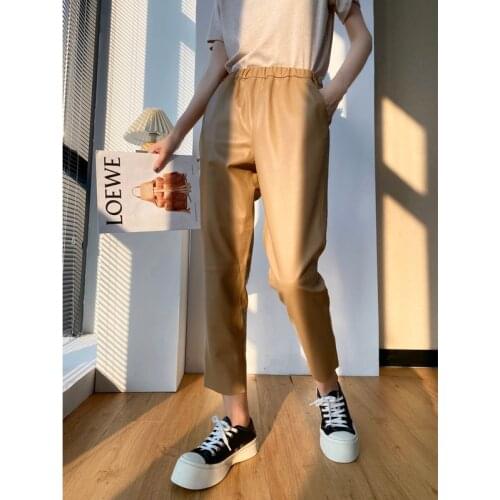 High Quality 100% Sheepskin Pants Female Trousers for Women Korean Fashion Harem Pants Spring 2021 Pantalones De Mujer Pph4079