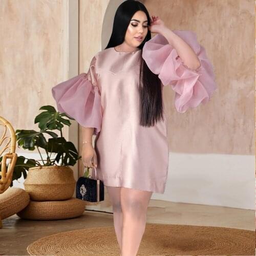 Plus Size Dresses for Women Casual Loose Half Ruffle Sleeve Zipper O Neck Knee Length Fashion Spring Autumn Party Classy Dress