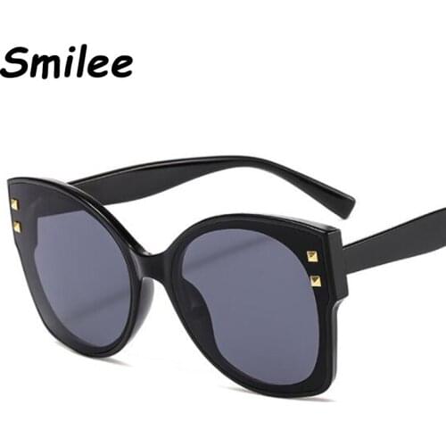 Vintage Oversized Black Cat Eye Sunglasses For Women Square Rivet Designer Big Shades Large Sun Glasses Female Summber Travel