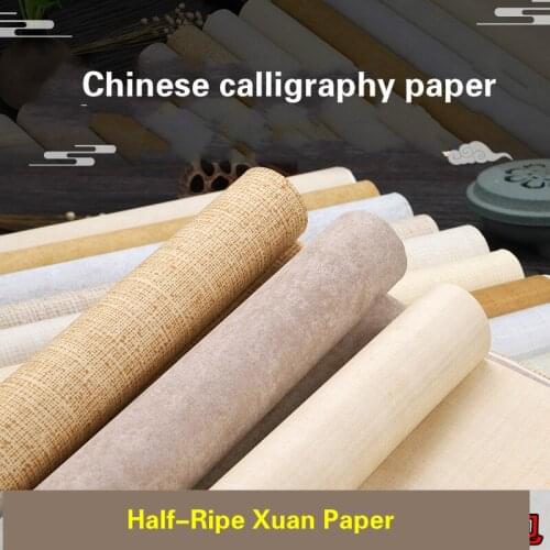 10 Sheets Chinese Calligraphy Rice Paper Brush Ink Writing Painting Papel Arroz Half-Ripe Linen Xuan Papers Batik Carta Riso