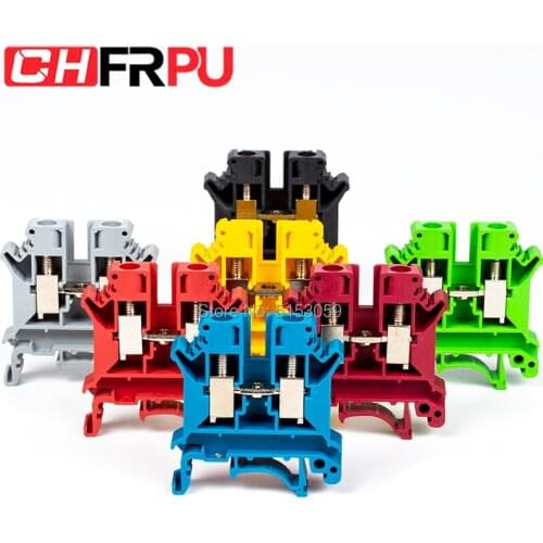 10PCS UK-6N Universal DIN Rail Mounted Terminal Blocks Screw Type Connector Electrical Crimp Terminator