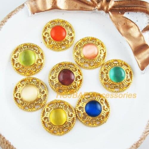 16 New Flower Charms Gold Color Round Stone Mixed Connectors 18mm