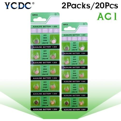 YCDC 20pcs AG1 364 LR621 164 531 SR60 SR621SW 1.55V Alkaline Watch Coin Cell Battery Single Use for Remote Calsulator