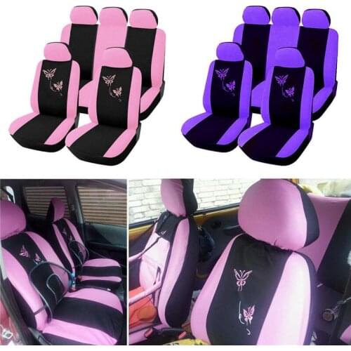 4/9Pcs Butterfly Embroidery Car Seat Covers Pink Purple Woman Auto Interior Decoration Seat Cushion Pad Car Styling Accessories