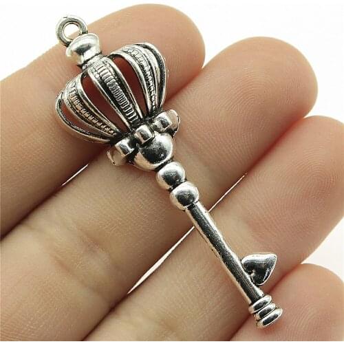 4pcs Jewelry Making DIY Handmade Craft Charms 2 Colors Antique Bronze Color 56mm Crown Key Pendant