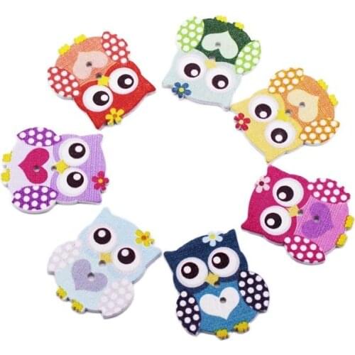 50PCs Owl Buttons 2 Holes Wooden Buttons Sewing Buttons Craft Scrapbooking Clothing Accessories 2.5cm x2.3cm