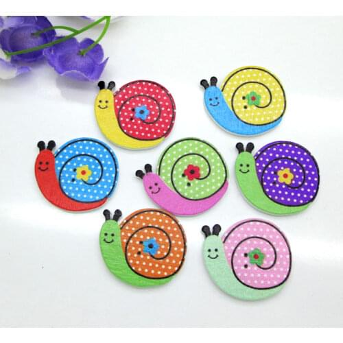 50pcs 24x27mm Mixed Colorful Snail Wooden Buttons For Clothes Crafts Sewing Scrapbooking DIY Accessories