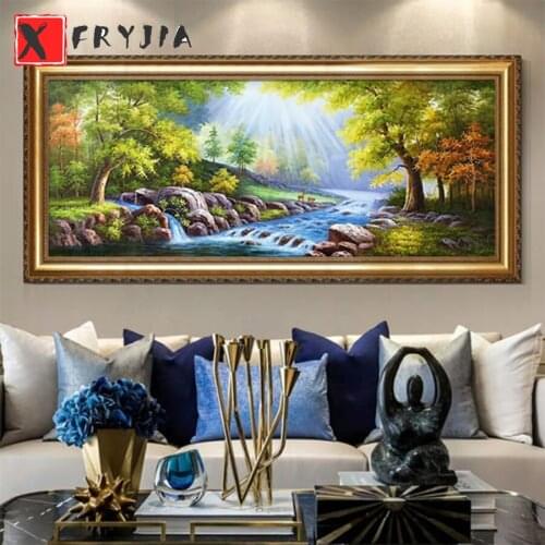 5D full round square diamond Natural scenery, rivers, sunny embroidery forest park pictures rhinestones icon diamond painting