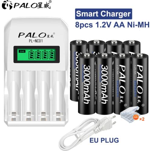 PALO NI-MH 1.2V AA rechargeable battery 1.2V battery rechargeable batteries +LCD display smart charger For Flashlight Toys Car