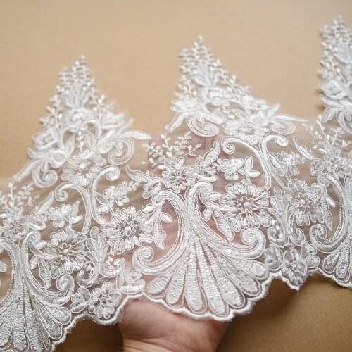 2yd Off White Soft Net Fabric Embroidery Lace Trim Applique Accessories Wedding Veil DIY Handmade Clothing Materials Accessories