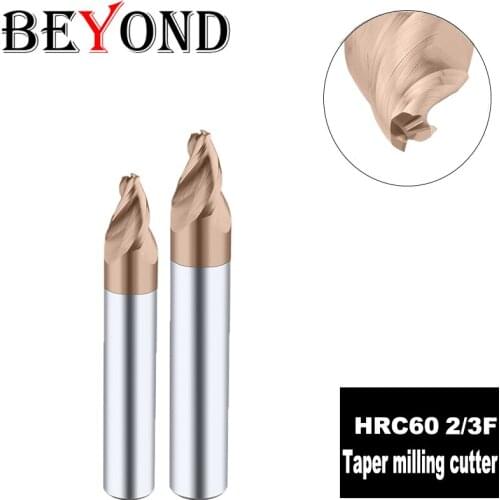 BEYOND 3Flutes 2Flutes CNC Milling Machiner Taper Milling Cutter Tungsten Steel End Mill Woodworking Tools HRC60 Carbide Cutting