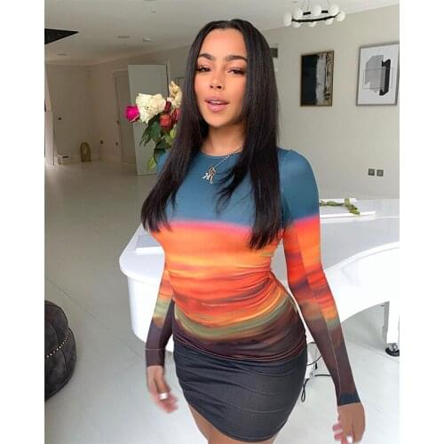 BKLD Autumn O-Neck Long Sleeve Women Dress New Fashion Colorful Patchwork Printed Bodycon Mini Dresses For Women 2020 Party