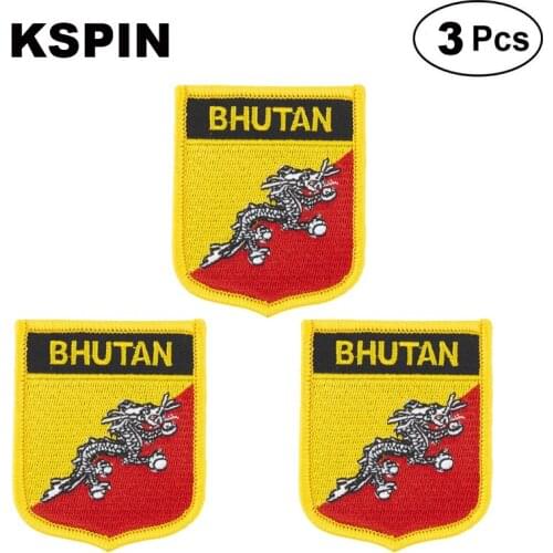 Bhutan Shiled Shape flag patches national flag patches for Cothing DIY Decoration