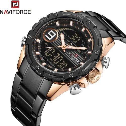 NAVIFORCE Top Brand Men Watch Chronograph Dress Business Watches Clock Analog Digital 3ATM Waterproof Wristwatch Stainless Steel