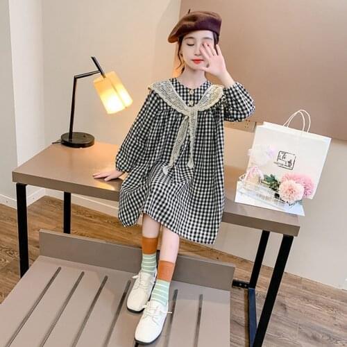 Fashion Kids Plaid Full Dresses for Girls 2021 Spring New Casual Dress Girl Toddler Baby Gilr Long Sleeve Princess Dress Clothes