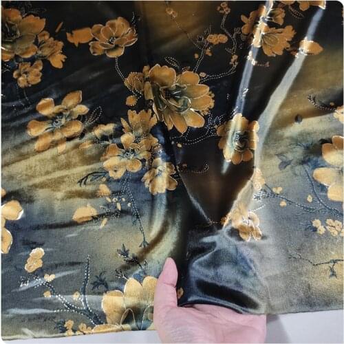 Elastic Bronzing Digital Printing Gold Velvet Fabric Cheongsam Dress Upper Garment Fabric