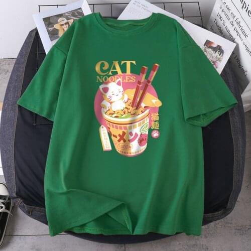 Cat Ramen Harajuku Plus Size Tshirts Purple Womens Print Short Sleeve T-shirt Outdoor Tops Tees Funny Clothing Ladies Camiaetas