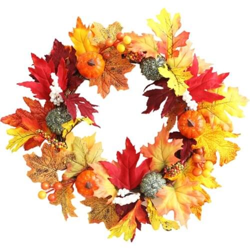 Artificial Pumpkin Berries Maple Leaves Wreath Wedding Home Party Hanging Decorations For Thanksgiving Days Christmas Wall Door