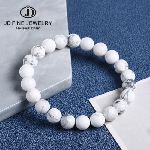 JD Natural Fashion Round White Turquoise Howlite Stone Bead Bracelet Christmas Gift Bracelet Power Energy Bracelet Wholesale