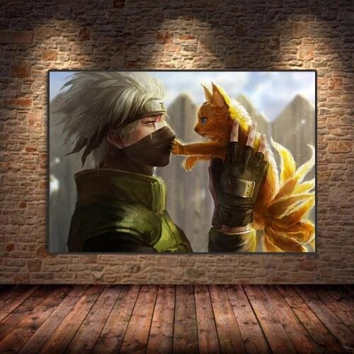 Handsome Anime Character and Pet Cat Poster Print Comic Cool Boy Canvas Painiting Cuadros Wall Art for Living Room Home Decor