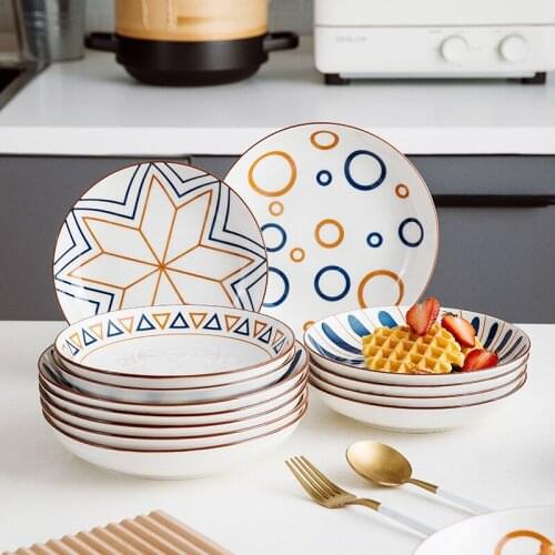 Japanese style creative underglaze color ceramic plate household dish deep soup snack plate new type meal plate dinner plates