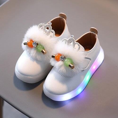 TELOTUNY Children Kids Baby Girls LED Light Luminous Sport Shoes Cute Plush rhinestone Princess Shoes Running Casual Sneaker