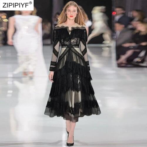 2021 Summer Runway Fashion O Neck See Through Layered Lace Ruffles Patchwork Ball Gown High Waist Sweet Girl Dresses Z184