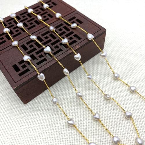 Trendy Golden Chain Jewelry Necklace Bracelet Handmade Jewelry Heart Shaped Imitation Pearl Material DIY Wholesale Accessories