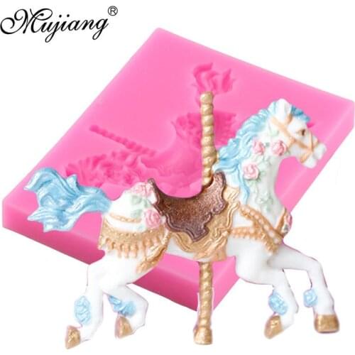 Mujiang Jewelry Carousel Horse Silicone Mould Fondant Cake Decorating Tools Cupcake Baking Tools Chocolate Candy Gumpaste Mold