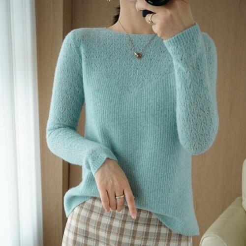 2021 new round neck sweater women pullover cashmere sweater hollow loose sweater knit bottoming shirt