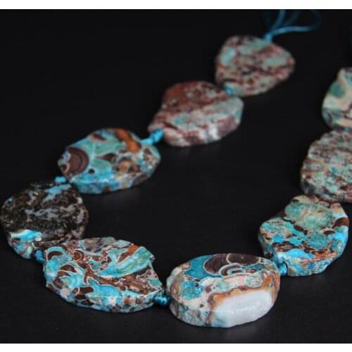 New!!! 9-10PCS/strand Raw Blue Ocean Stone Agates Slab Nugget Loose Beads,Natural Ocean Jades Gems Slice Pendants Jewelry Making