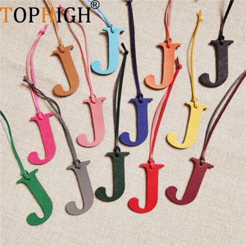 TOPHIGH Newly Wholesale Custom Name Genuine Leather Capital English Letter J Keychain Handbag Fashion Women Bag Charm Original