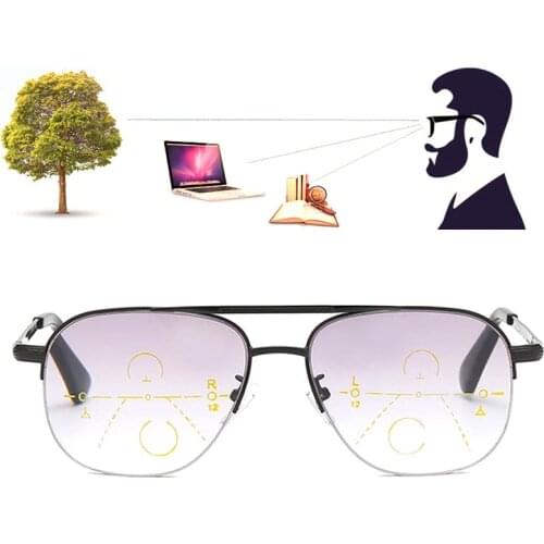Men Women Multifocal Sun Reading Glasses Progressive Gradient Tinted Presbyopic Glasses +1.0 1.5 2.5 Anti Blue Ray Uv Driving