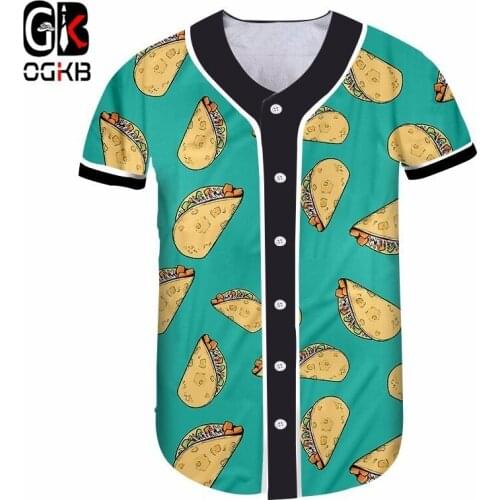 OGKB Mens Baseball T-shirt 3d T-shirt Full Printed Burritos Foodie Button Shirt Summer Casual Short Sleeve T-shirt Unisex