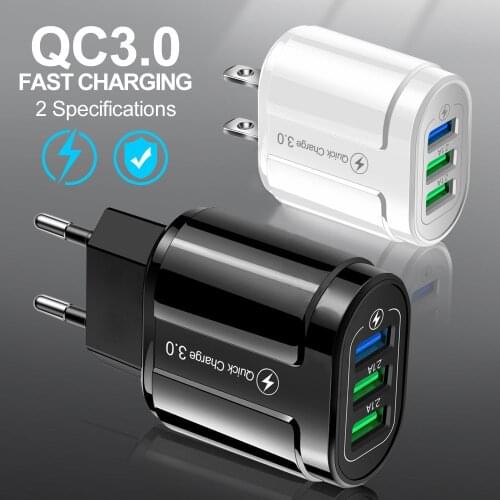 Olaf 3 Port Quick Charge 3.0 USB Charger EU US Plug Fast Charging Mobile Phone Charger For iphone Samsung Xiaomi Tablet Adapter