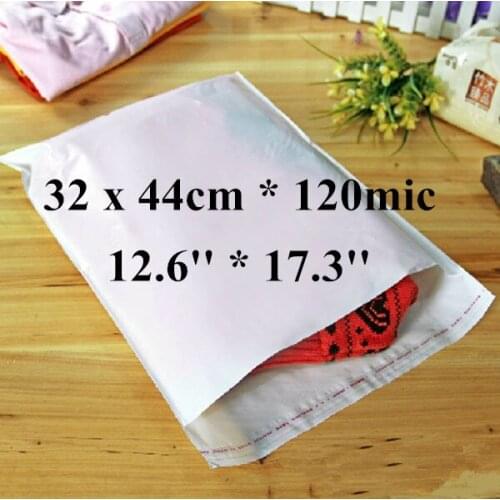 Wholesale 100pcs/lot 32 x 44cm*120mic Large Self Adhensive Plastic Clothes Packaging Bag, High Quality White PE Clothing Bag